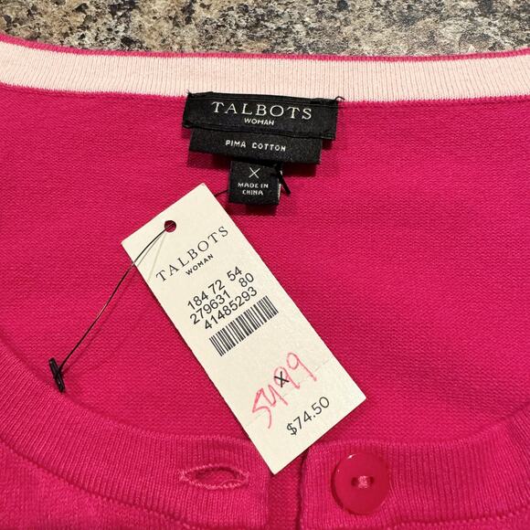 NWT Talbots Cardigan Sweater 3/4 Sleeve Cottage Preppy Y2K Retro Button Pink X - Picture 3 of 5